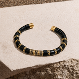 Black Onyx & Gold Beads Cuff Bracelet