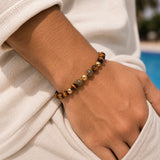 Tiger Eye & CZ Gold Beads Bracelet