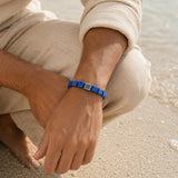 CZ Silver Square Beads Lapis Lazuli Braided Bracelet