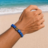 CZ Gold Square Beads Lapis Lazuli Braided Bracelet