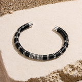 Black Onyx & Silver Beads Cuff Bracelet