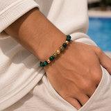 Green Tiger Eye & CZ Gold Beads Bracelet