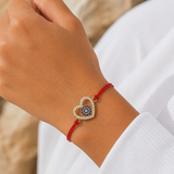 Gold Heart & Blue Evil Eye Charm Red String Protection Bracelet