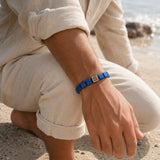 CZ Gold Square Beads Lapis Lazuli Braided Bracelet