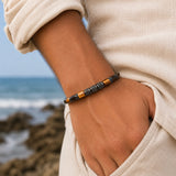 Tiger Eye & Black Beads Cuff Bracelet