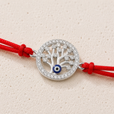 Silver Tree of Life & Evil Eye Charm Red String Protection Bracelet