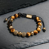 Tiger Eye & CZ Gold Beads Bracelet