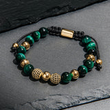 Green Tiger Eye & CZ Gold Beads Bracelet