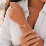 Gold Evil Eye Charm & Crystals Red String Protection Bracelet