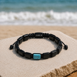 Black Onyx & Turquoise Square Beads Braided Bracelet