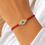 Gold Blue Evil Eye Charm Red String Protection Bracelet