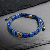 CZ Gold Square Beads Lapis Lazuli Braided Bracelet