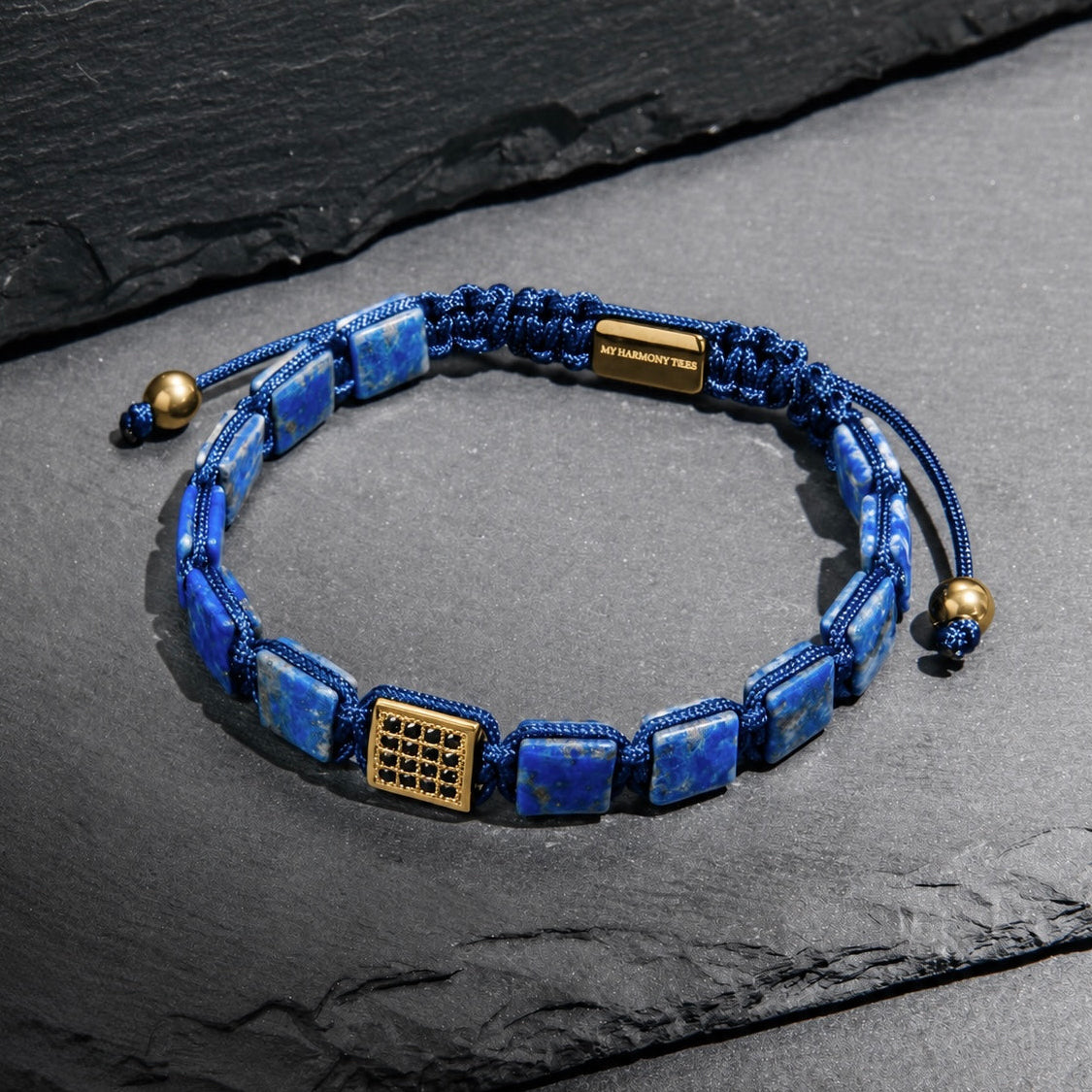 CZ Gold Square Beads Lapis Lazuli Braided Bracelet | My Harmony Tree
