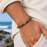 Tiger Eye Silver Beads & Blue Evil Eye Bracelet