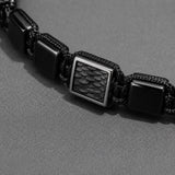 Black Onyx Square Beads & Python Braided Bracelet