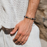 Blue Tiger Eye & CZ Gold Beads Bracelet