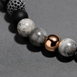 Black Onyx & Picture Jasper CZ Rose Beads Macrame Bracelet
