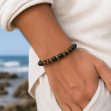 Black Onyx, Tiger Eye & Gold Beads Bracelet