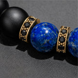 Lapis Lazuli & Black Onyx Gold Beads Bracelet