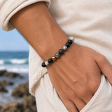 Black Onyx & Picture Jasper CZ Rose Beads Macrame Bracelet
