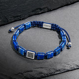 CZ Silver Square Beads Lapis Lazuli Braided Bracelet