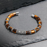 Tiger Eye & Silver Beads Cuff Bracelet