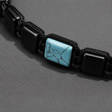 Black Onyx & Turquoise Square Beads Braided Bracelet