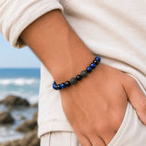 Blue Tiger Eye & Gunmetal Beads Bracelet
