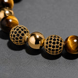 Tiger Eye & CZ Gold Beads Bracelet