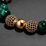Green Tiger Eye & CZ Gold Beads Bracelet