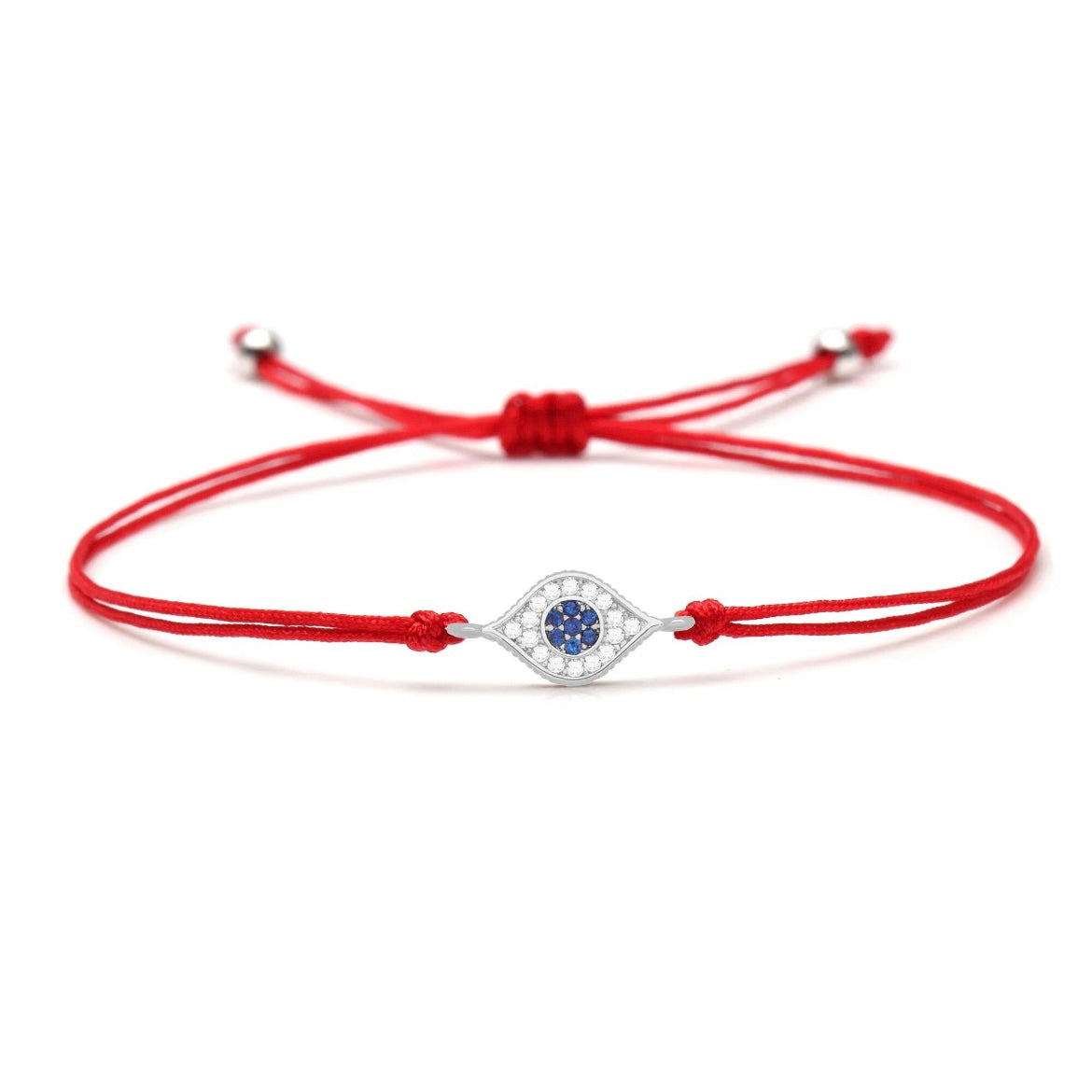Blue CZ Stones Silver Evil Eye Charm Red String Protection Bracelet - My Harmony Tree