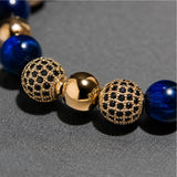 Blue Tiger Eye & CZ Gold Beads Bracelet