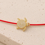 Gold Turtle Charm Thin Red String Protection Bracelet
