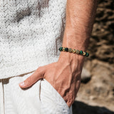 Green Tiger Eye & CZ Gold Beads Bracelet