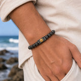 Gold Lion & Black Metal Beads Bracelet