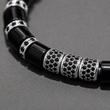 Black Onyx & Silver Beads Cuff Bracelet