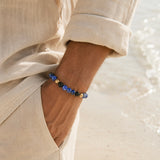 Black Onyx, Lapis Lazuli & Gold Beads Macrame Bracelet