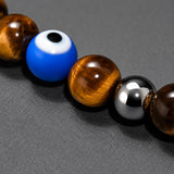 Tiger Eye Silver Beads & Blue Evil Eye Bracelet