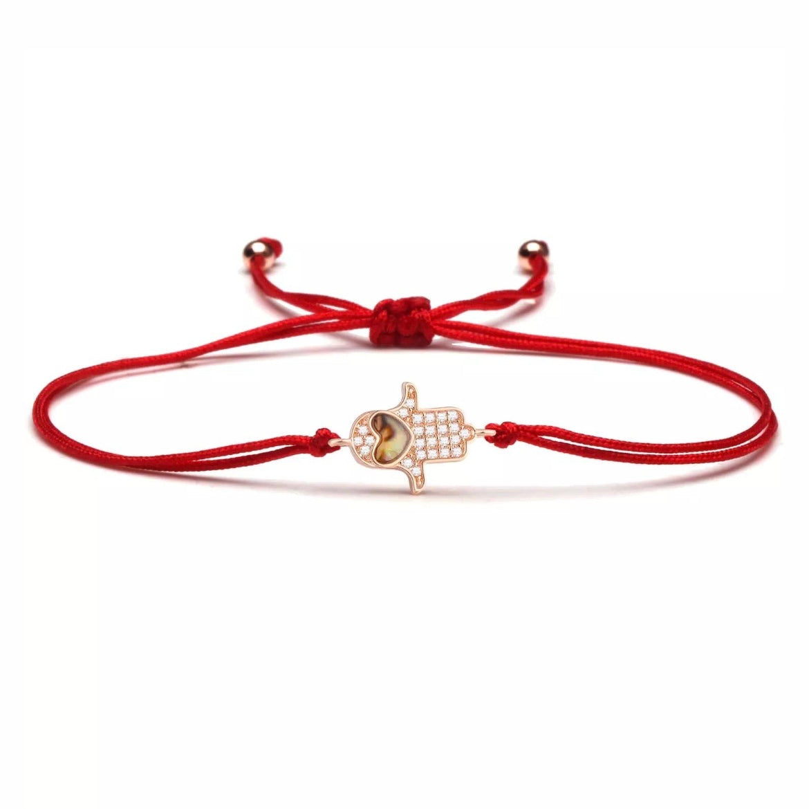 CZ Stones Rose Gold Hamsa Heart Charm Red String Protection Bracelet - My Harmony Tree