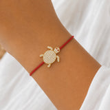 Gold Turtle Charm Thin Red String Protection Bracelet