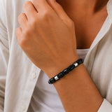Black Onyx & Silver Beads Bracelet