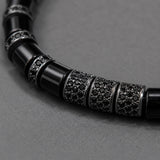 Black Onyx & Black Beads Cuff Bracelet