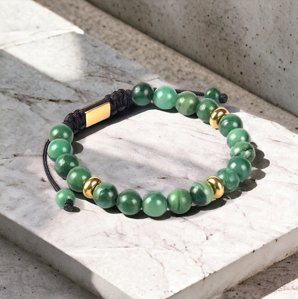 Jade Stone 8 mm & Gold Beads Bracelet - My Harmony Tree
