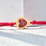 Gold Red Stone Heart Charm Red String Protection Bracelet - My Harmony Tree