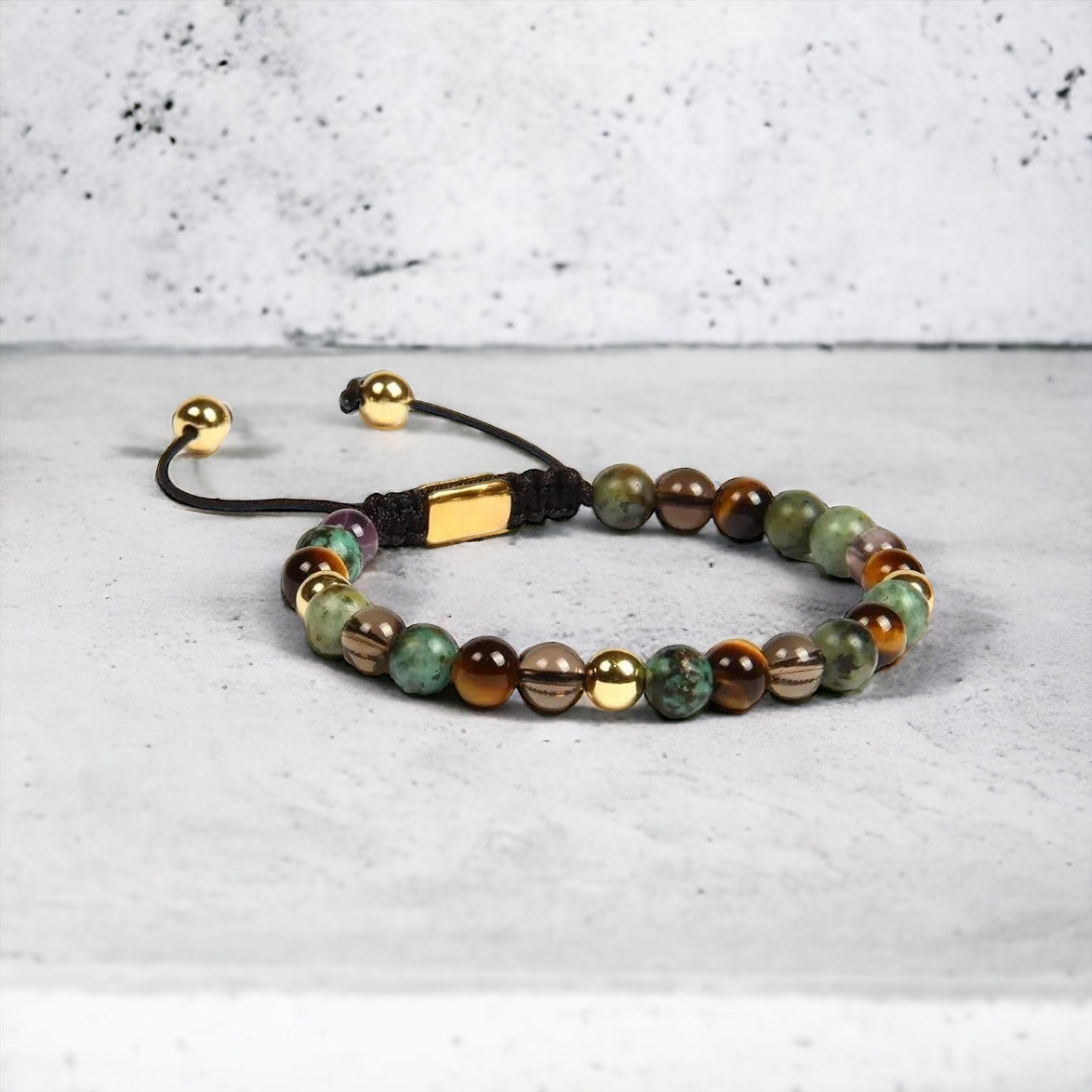 Jasper, Tiger Eye, Quartz & Gold Beads Macrame Bracelet - My Harmony Tree