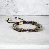 Jasper, Tiger Eye, Quartz & Gold Beads Macrame Bracelet - My Harmony Tree