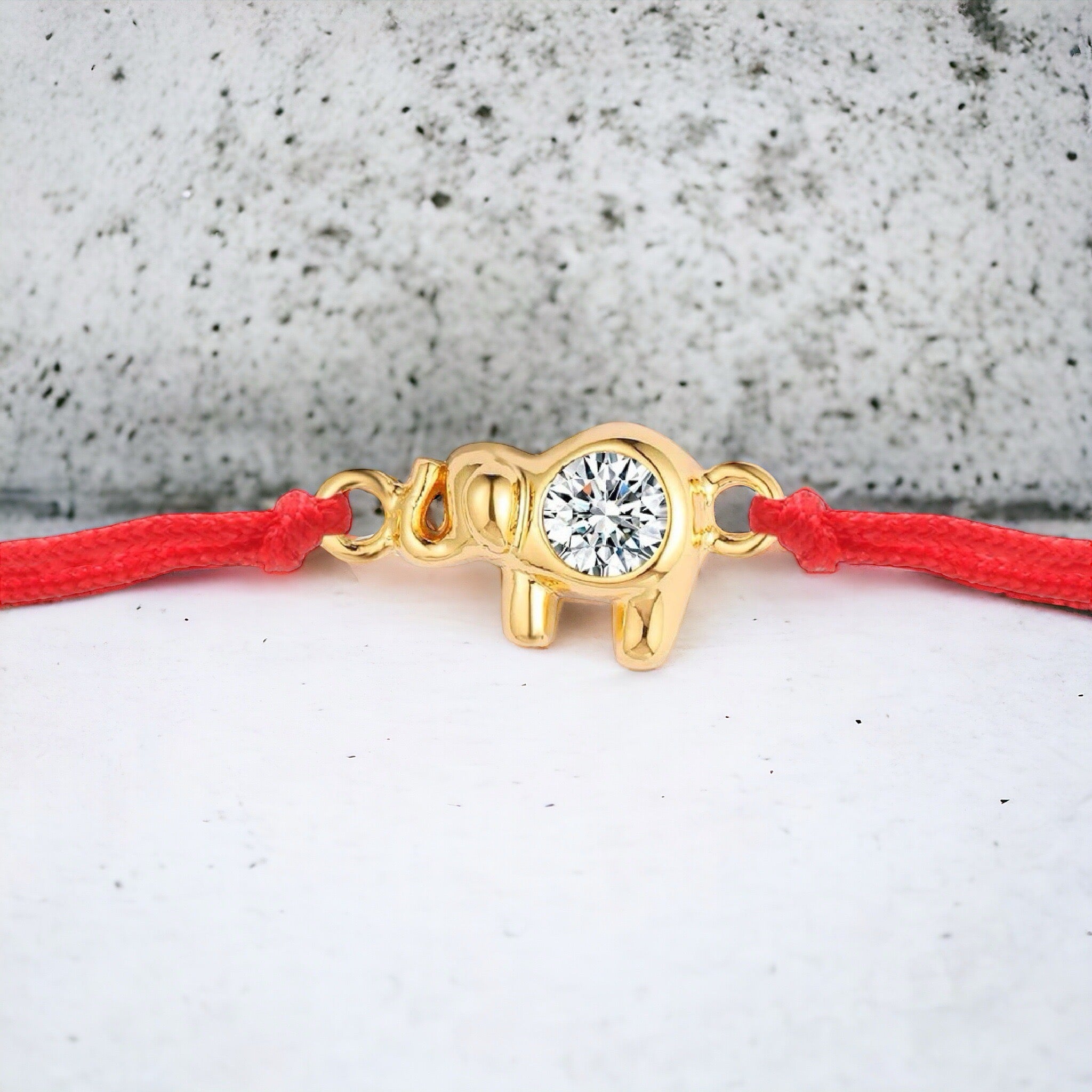 Little Gold Elephant Charm Red String Protection Bracelet - My Harmony Tree
