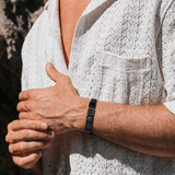 Black Onyx Square Beads & Python Braided Bracelet