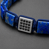 CZ Silver Square Beads Lapis Lazuli Braided Bracelet