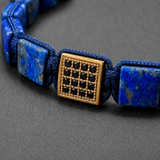 CZ Gold Square Beads Lapis Lazuli Braided Bracelet